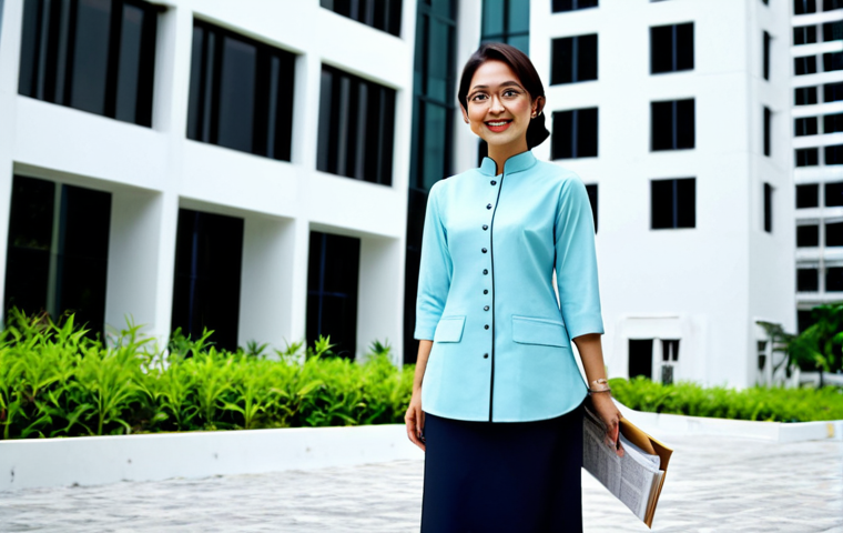 Modern Malaysian Architect**

"A successful female architect in a stylish yet modest baju kurung, holding blueprints, standing in front of a newly completed, sustainable building in Kuala Lumpur, fully clothed, appropriate attire, safe for work, perfect anatomy, correct proportions, professional photography, high quality, bright daylight."

**