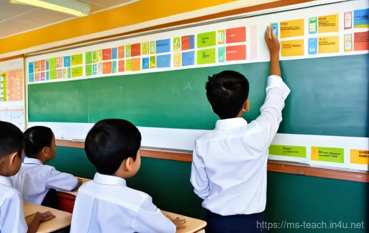교사 실습 사례 분석 - **Prompt:** A young, enthusiastic female teacher trainee stands at the front of a brightly lit Malay...