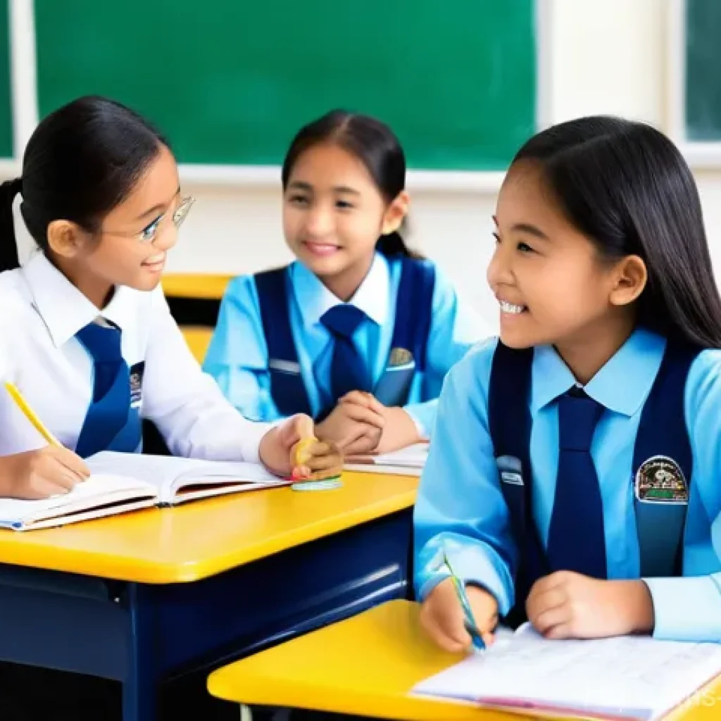 교사 코티칭 Co Teaching 사례 - **"One Teach, One Assist" Collaborative Classroom**
A bright, modern Malaysian primary school cl...