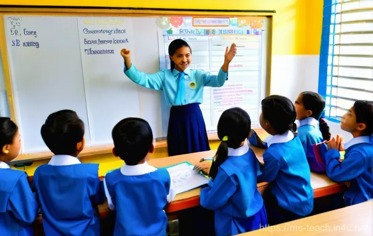 교사 4차 산업혁명 교육 사례 - A Vibrant Digital Classroom in Malaysia**
**Prompt:** A modern, brightly lit Malaysian primary scho...