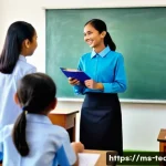 Home 22 교사 연간 교육 계획 수립법 - A bright and modern Malaysian primary school classroom scene featuring a diverse group of children a...