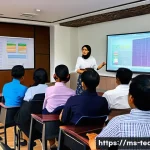 Home 21 교사 연수 결과 보고서 작성법 - A professional teacher training session in a modern Malaysian classroom setting, showing a diverse g...