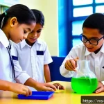 Home 19 교사 교육 철학과 실천 사례 - A vibrant Malaysian classroom scene showing a diverse group of primary school students actively part...