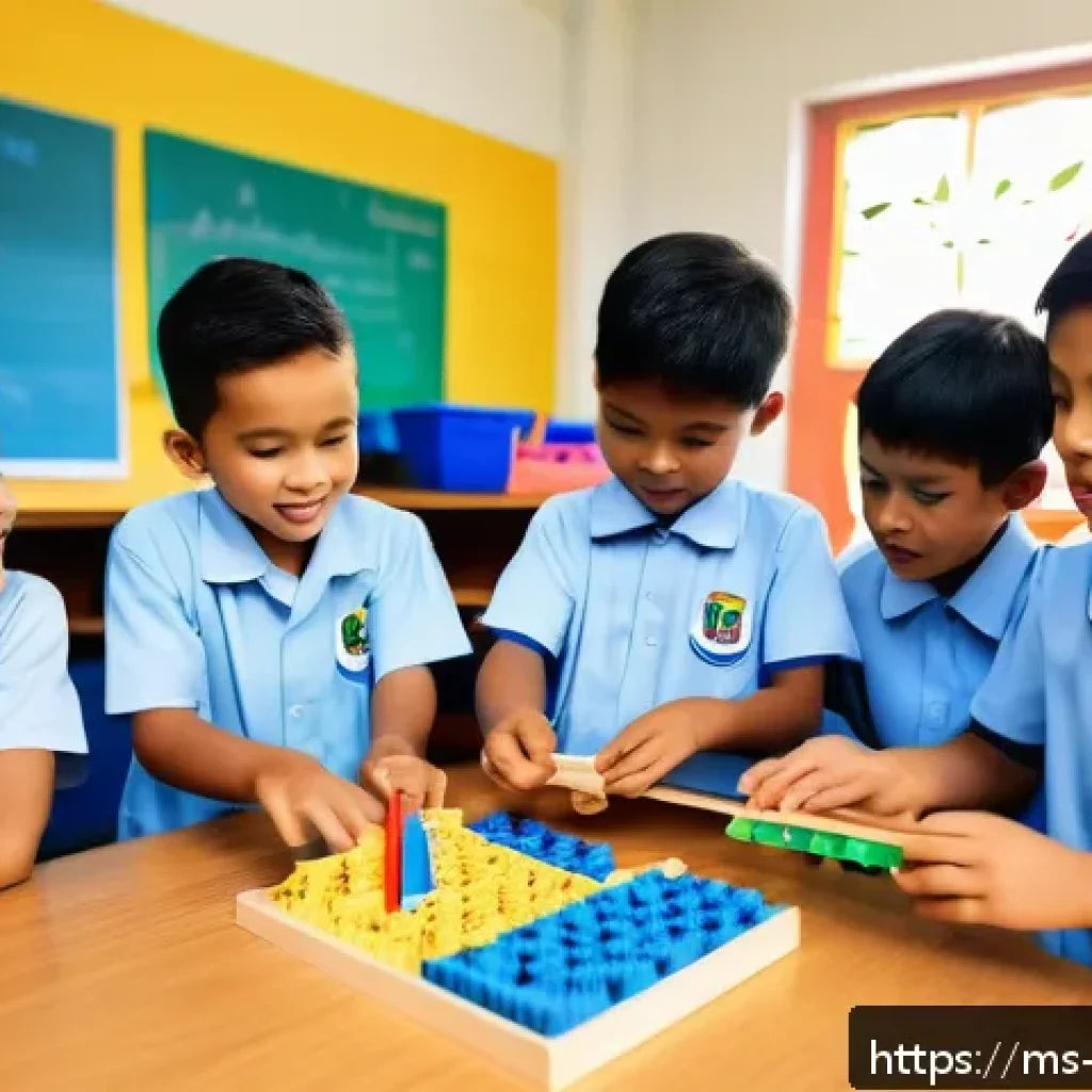 교사 교재 선택 요령 - A vibrant classroom scene in a Malaysian primary school featuring a diverse group of children aged a...